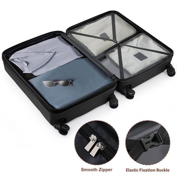 Merax 3-Bags 3-Piece Black 20 in. 24 in. 28 in. ABS Hardshell