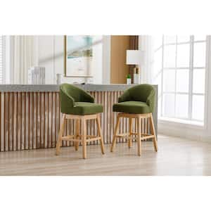 28.35 in. Contemporary Green Linen Fabric Counter-Height Swivel Bar Stool with Wood Legs( Set of 2)