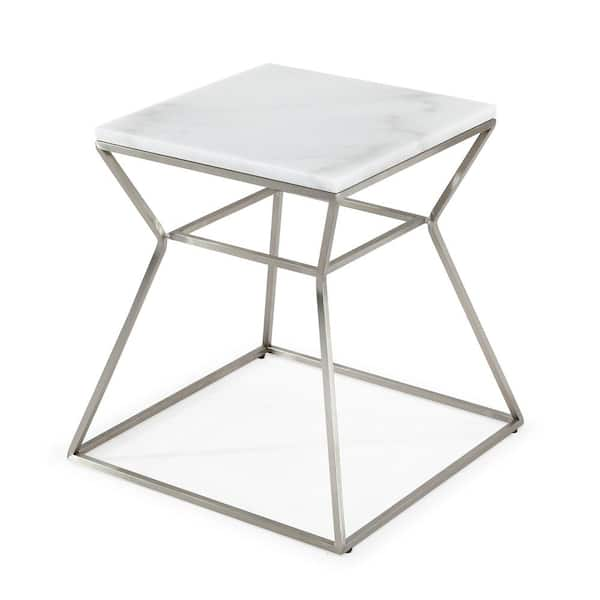 TOV Furniture Zamora Silver/White Marble Side Table