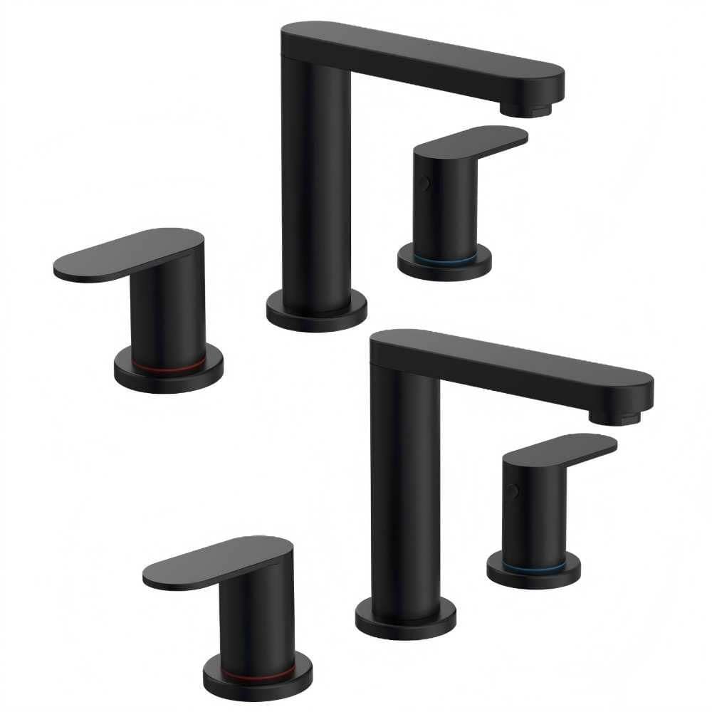 8 in. Waterfall Widespread 2-Handle Bathroom Faucet with Pop-Up Drain Assembly in Matte Black (2-Pack) price history on PriceWatchPro