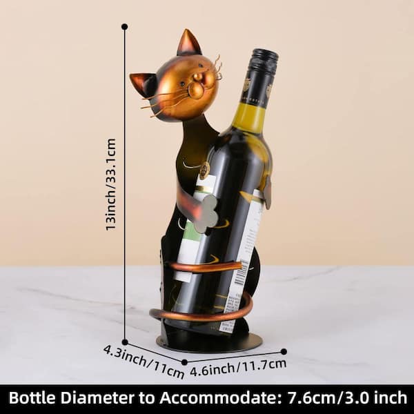 JFVKAF Cat Shaped Black Metal Wine Rack Sculpture Retro Countertop