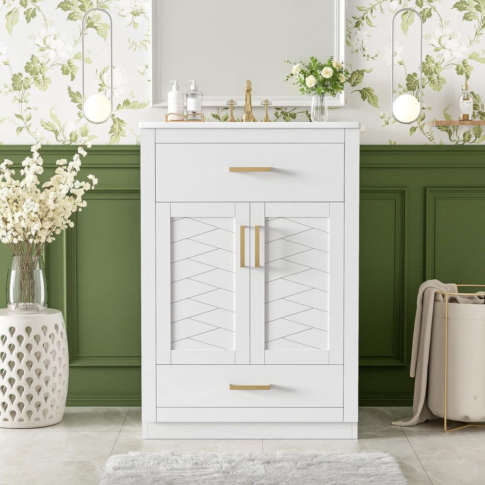 24 in. Single Sink Freestanding White Bath Vanity with White Ceramic Top price history on PriceWatchPro