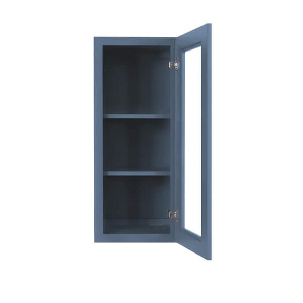 LIFEART CABINETRY Lancaster Blue Plywood Shaker Stock Assembled Wall Glass-Door Kitchen Cabinet 18 in. W x 12 in. D x 30 in. H