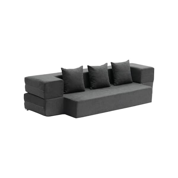 Twin Folding Sofa Bed, Dark Grey, 3-in-1 Convertible Couch with 3 Pillows, 25D Memory Foam, Futon for Living Room