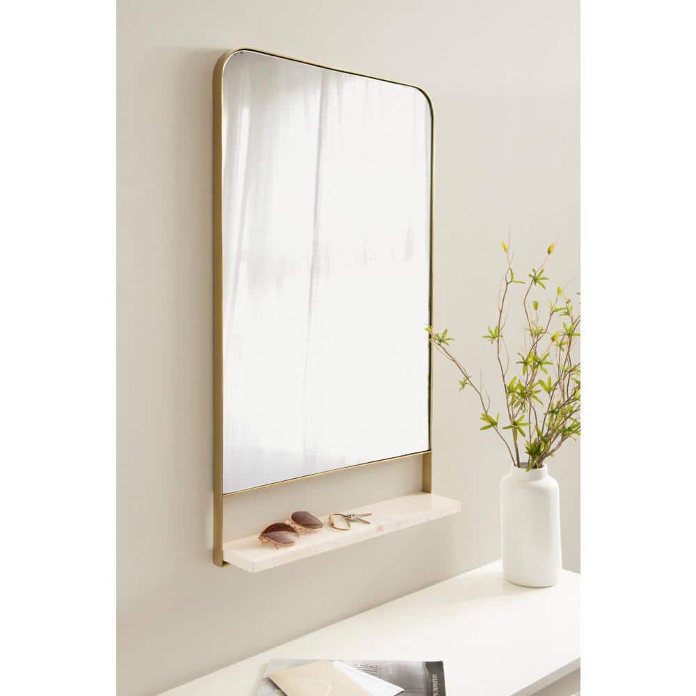 Gold Rectangular Wall Mirror with Marble Shelf