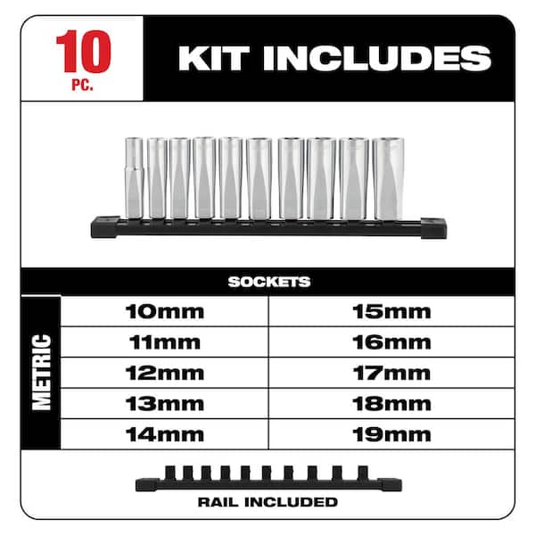 Milwaukee - 3/8 in. Drive SAE and METRIC Deep Well 6-Point Socket Set (20-Piece)