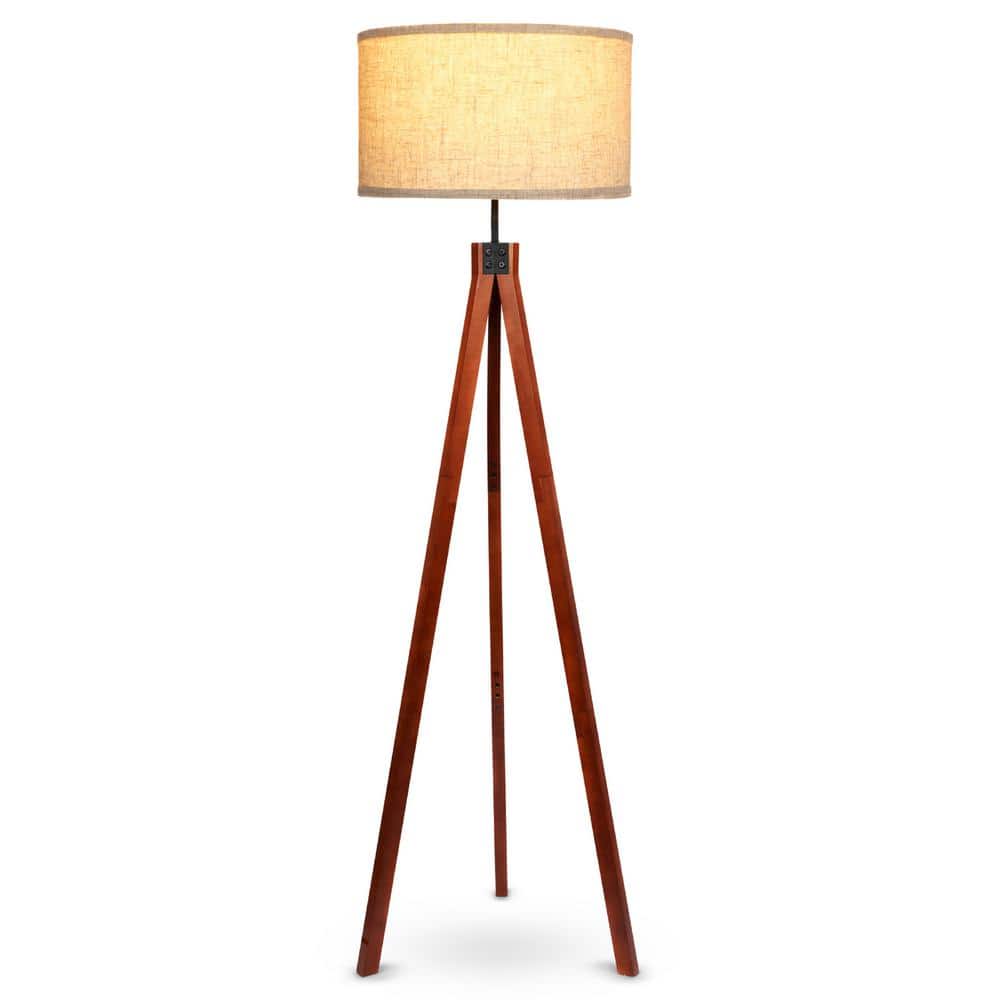 Brightech Eden 60 in. Havanah Brown Tripod Floor Lamp with Solid Wood Legs  FL-EDN