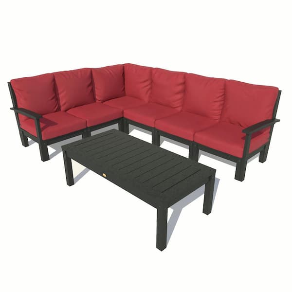 Highwood Bespoke Deep Seating 7-Piece Plastic Outdoor Sectional Set, Conversation Table with Cushions