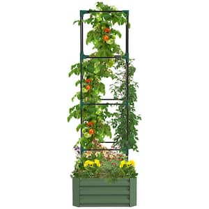 Raised Garden Bed 24 in. x 24 in. x 11.75 in. Galvanized Steel Planter with Tomato Cage Open Bottom Climbing Vines Green