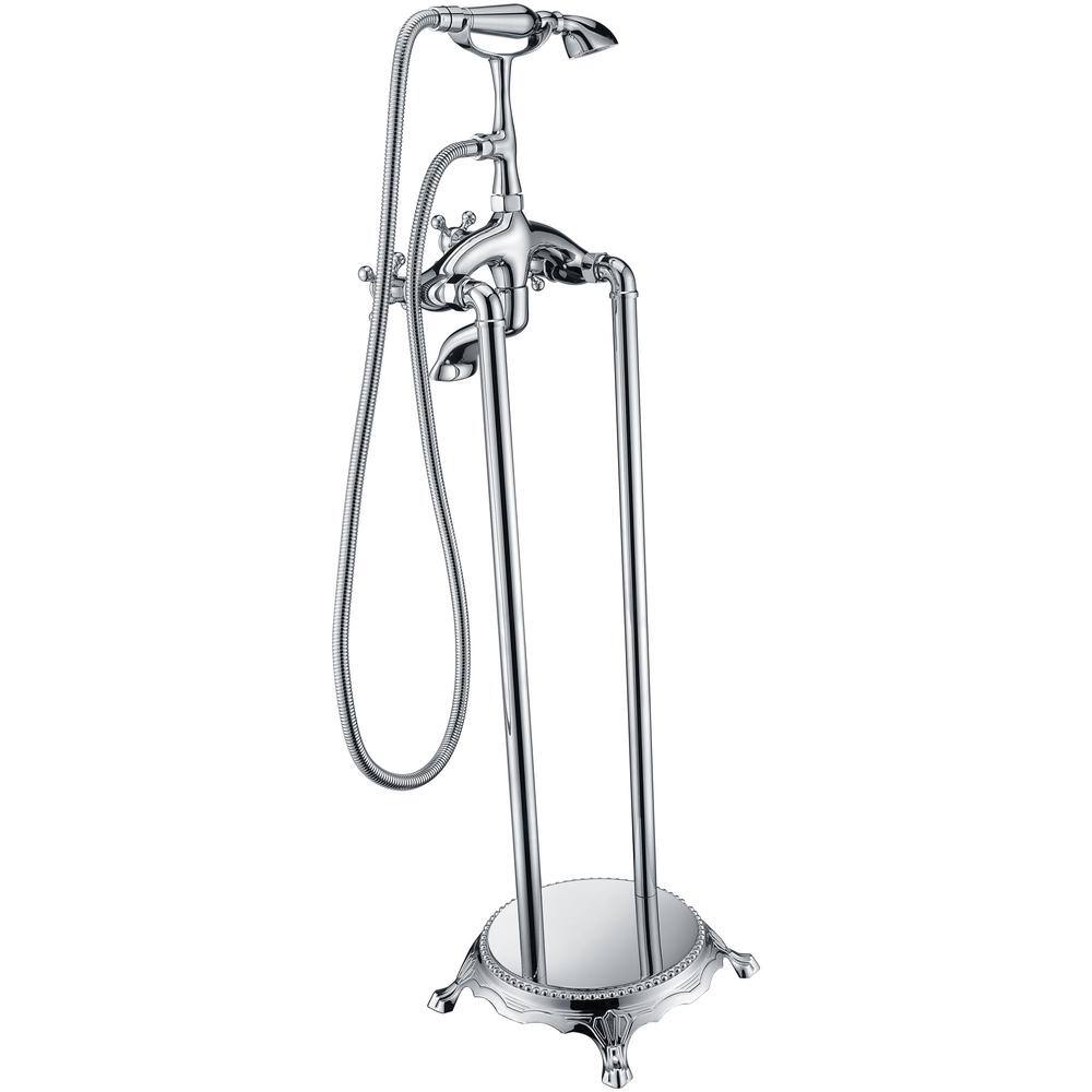 Polished Chrome 3-Handle Clawfoot Tub Faucet with Hand Shower