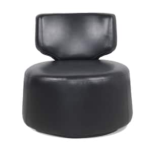 29 in. W Armless Faux Leather 360° Swivel Chair Round Curved Lounge Sofa Ottoman with Removable Backrest in Black