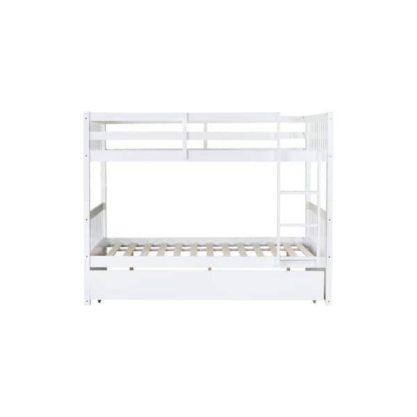 Harper & Bright Designs White Wood Full Over Full Bunk Bed with Trundle And Ladder