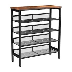 33.5 in. H 12-Pair Rectangle Brown MDF Wood Shoe Rack with 4 Mesh Shelves and Metal Frame