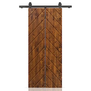 Herringbone 20 in. x 80 in. Walnut Stained Hollow Core Pine Wood Bi-fold Door with Sliding Hardware Kit