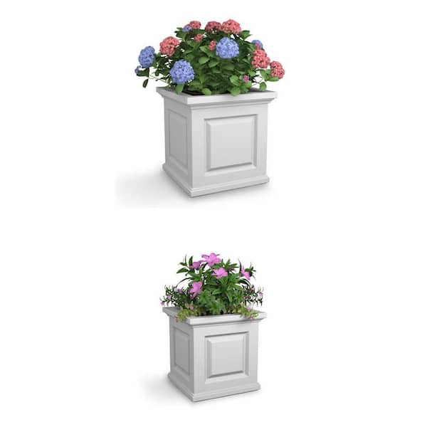 Nantucket Self-Watering White Polyethylene Planter Combo: 20 in. and 16 in. Square (2 Piece)