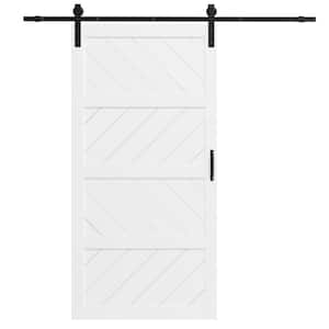 42 in. x 84 in. White, MDF, 4-Panel Paneled Wave, Water-Proof PVC Surface Wood Sliding Barn Door with Hardware Kit