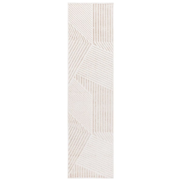 Maya 2 ft. x 8 ft. Ivory Geometric Striped Runner Rug