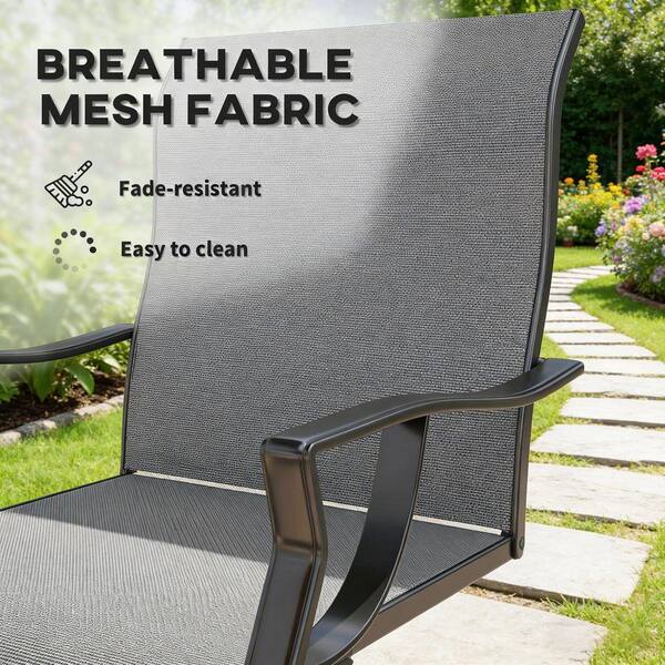 Gray All-Weather Metal Outdoor Dining Chairs with C-Spring Motion