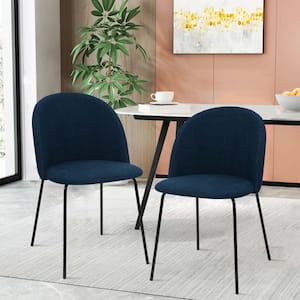 Puzzle Navy Blue Fabric Upholstered Side Dining Chairs (Set of 2)
