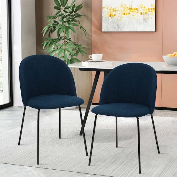 Homy Casa Puzzle Navy Blue Fabric Upholstered Side Dining Chairs (Set ...