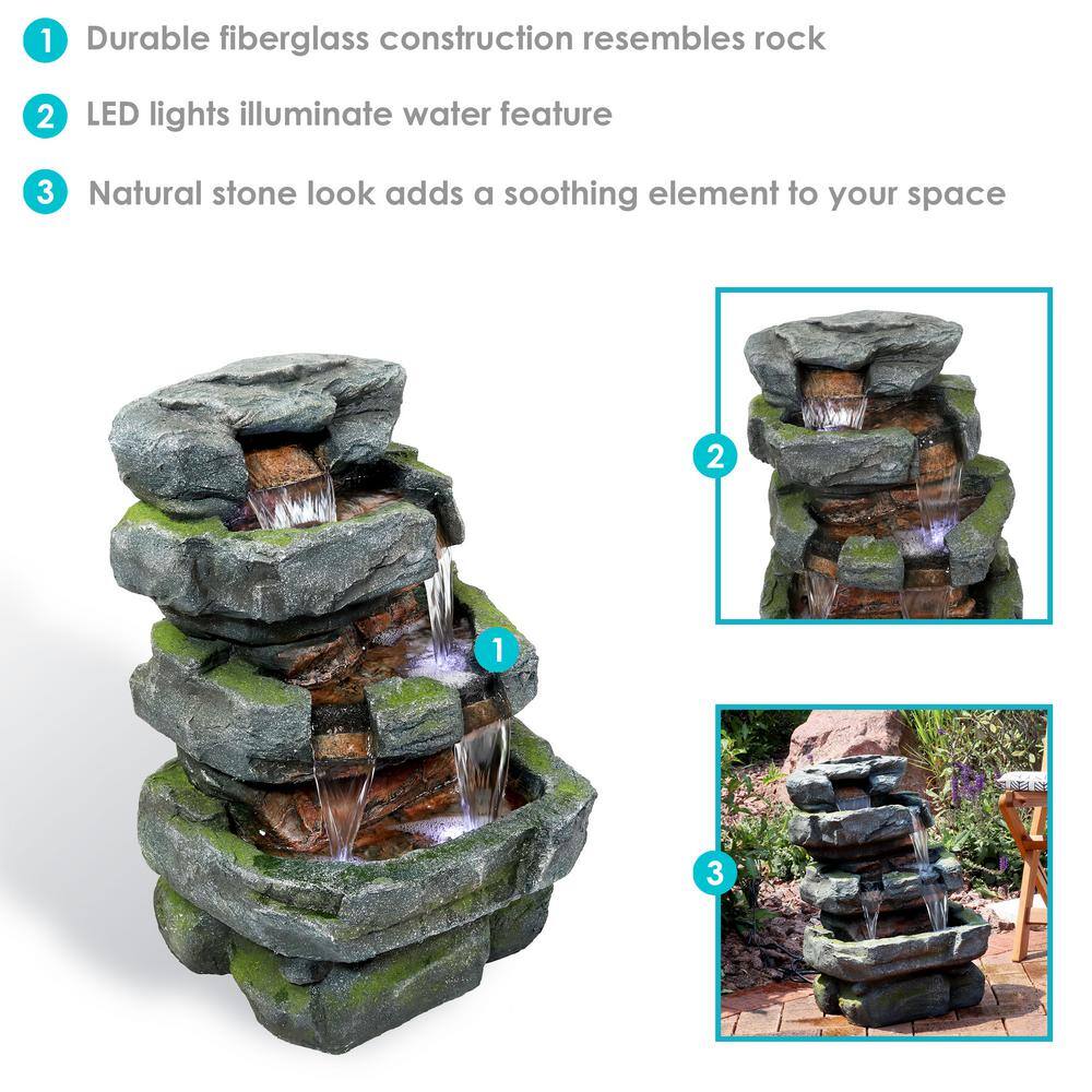 24" Gray and Green Polyresin Tiered Water Fountain with LED Lights