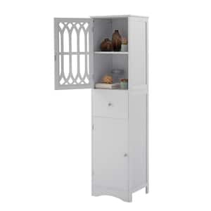 Tall 16.5 in. W x 14.2 in. D x 63.8 in. H Bathroom White Linen Cabinet with Adjustable Shelf