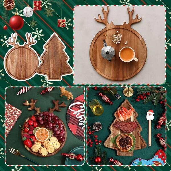 KHKFY Acacia Wood Christmas Charcuterie Boards Set, Christmas Tree