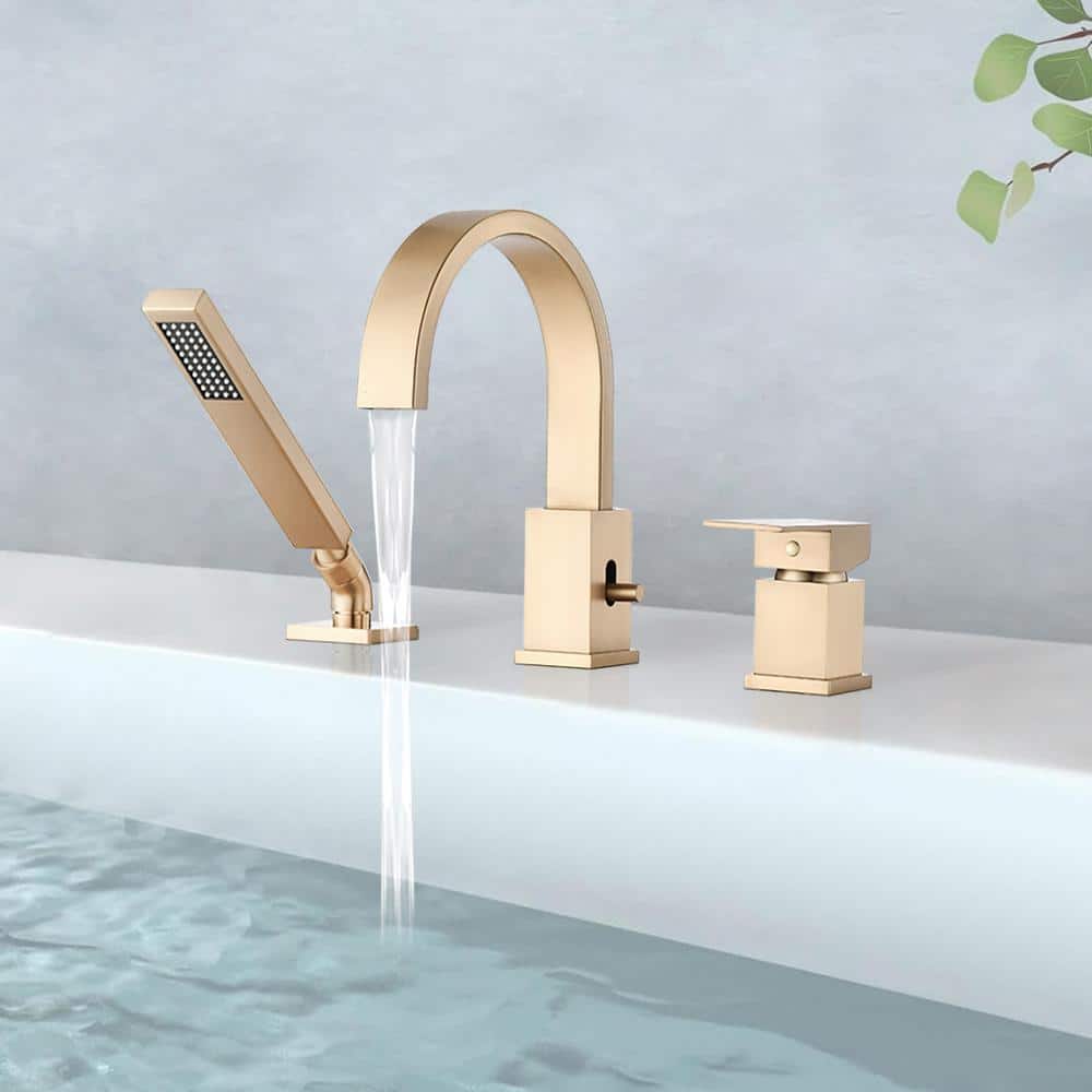 Single-Handle Freestanding Tub Faucet Deck Mount Waterfall Faucet with Hand