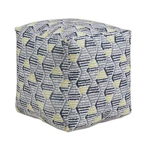 Multicolored Diamond Pattern Fabric Upholstered Square Pouf Ottoman