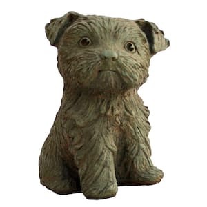 Cast Stone Yorkshire Puppy Garden Statue, Weathered Bronze