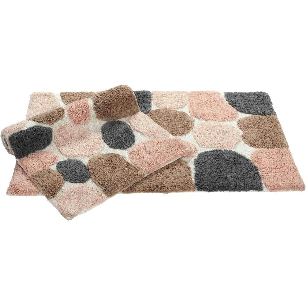 Pebble Pattern Pink and Gray Cotton Bath Mat Set