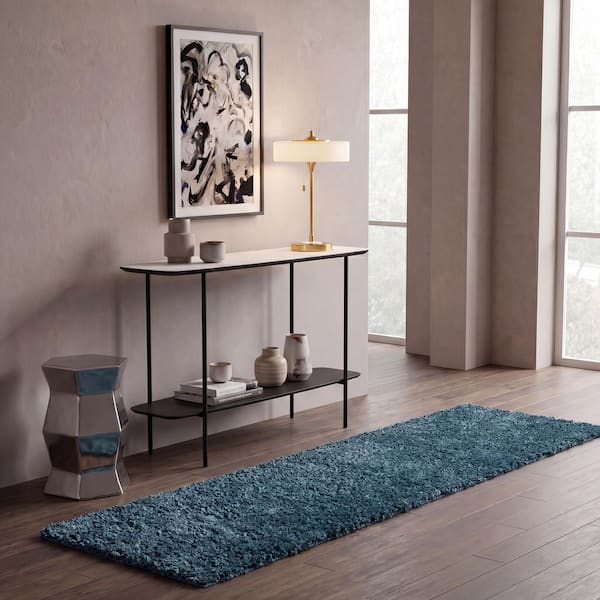 Venus Shag 2 ft. x 10 ft. Blue Solid Color Runner Rug