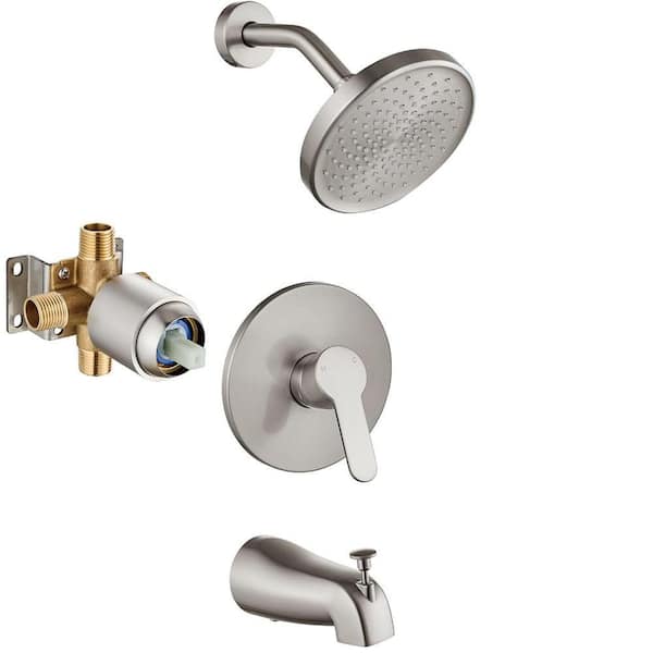 Single Handle 1-Spray Wall Mount Tub and Shower Faucet 1.46 GPM in Spot Brushed Nickel Rough-in Valve Included