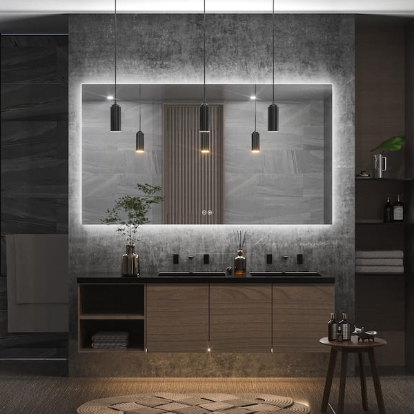KeonJinn 48 in. W x 24 in. H Rectangular Frameless LED Light Anti-Fog Wall Bathroom Vanity Mirror with Backlit