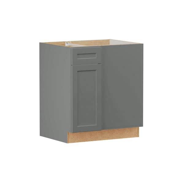 Designer Series Melvern 30 in. W x 24 in. D x 34.5 in. H Assembled Shaker Right Blind Corner Base Cabinet in Storm Gray