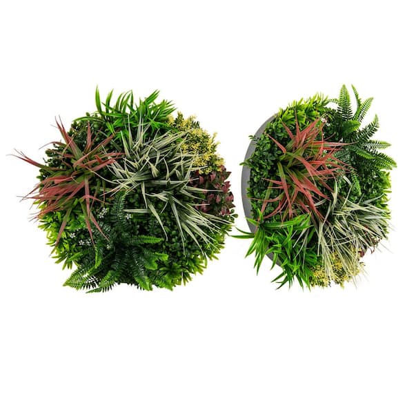 Costway 20 in. Green Round Framed Artificial Leaf Wall Art with 9-Types of Mixed Faux Plants (Set of 2)