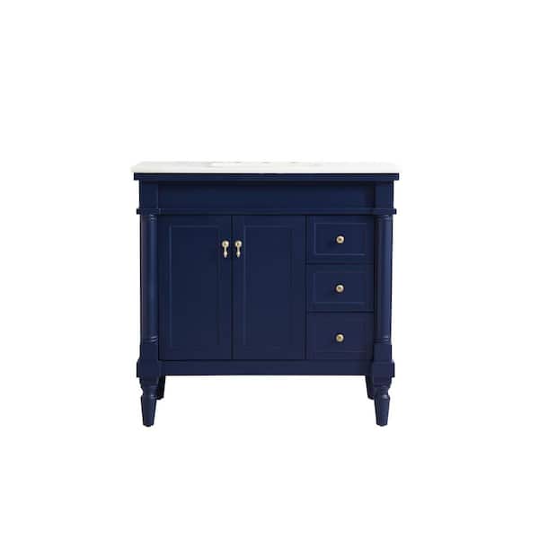 Unbranded Simply Living 36 in. W x 21.5 in. D x 35 in. H Bath Vanity in Blue with White And Brown Vein Marble Top