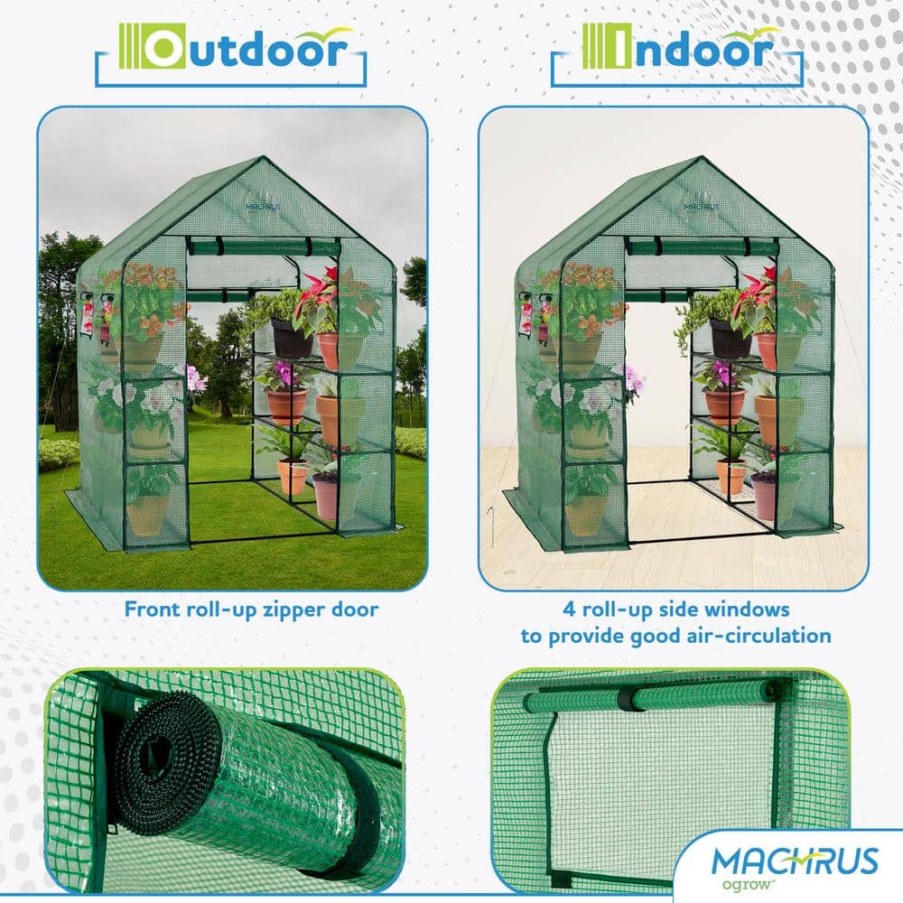 Green Walk-In Portable Greenhouse with 8 Shelves