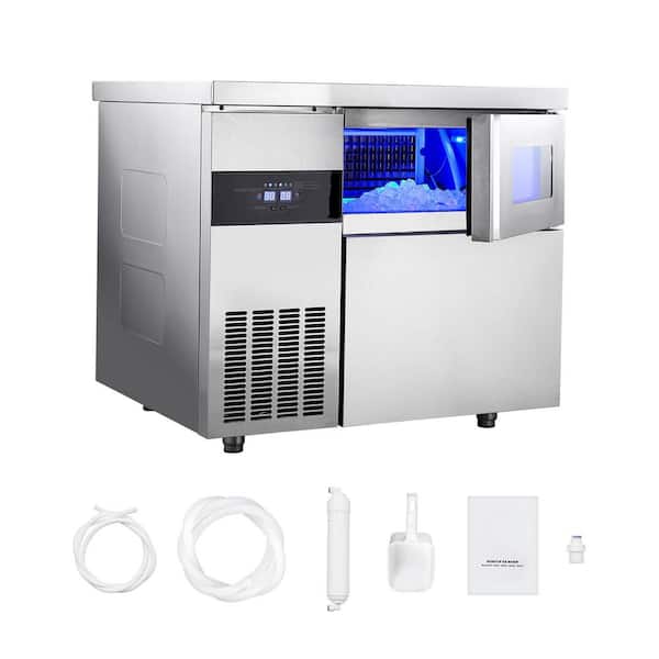 Commercial Ice Maker Machine with Worktop 265 lbs./24H 66 lbs. Storage 35.43 in. W Full Size Cubes Freestanding Silver