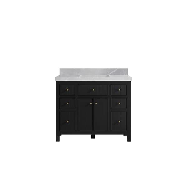 Willow Collections Sonoma 42 in. Single Sink Freestanding Black Bath Vanity with Pearl Gray Quartz Top Unassembled