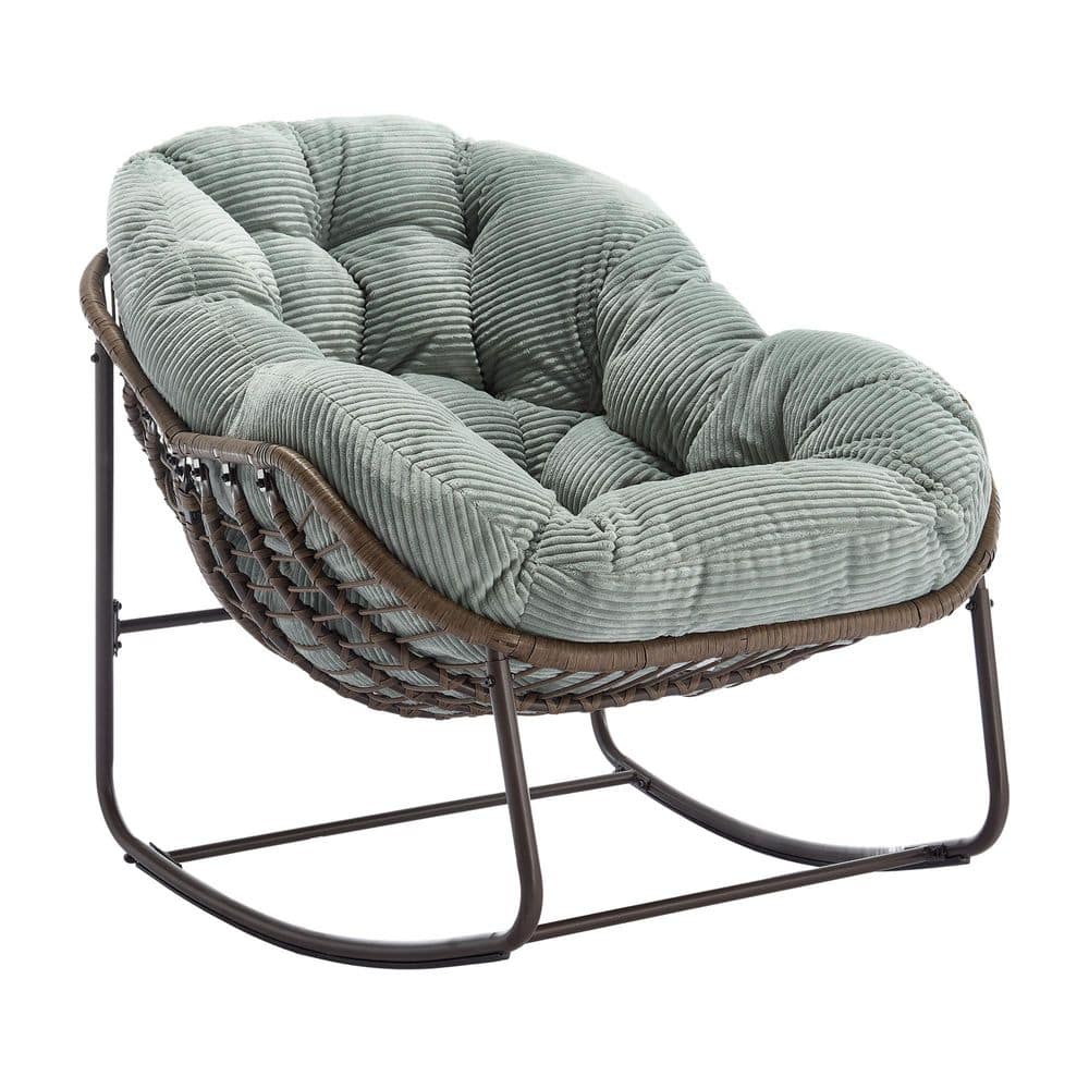 Wicker Outdoor Rocking Chair with Light Green Cushion