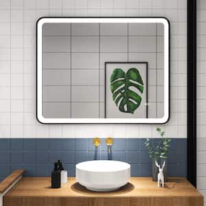 BONIE 40 in. W x 32 in. H Large Rectangular Framed Anti-Fog LED Wall Bathroom Vanity Mirror in Matte Black