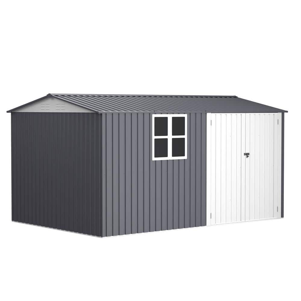 8 ft. x 12 ft. Metal Outdoor Storage Shed with Window, Double Locking Doors