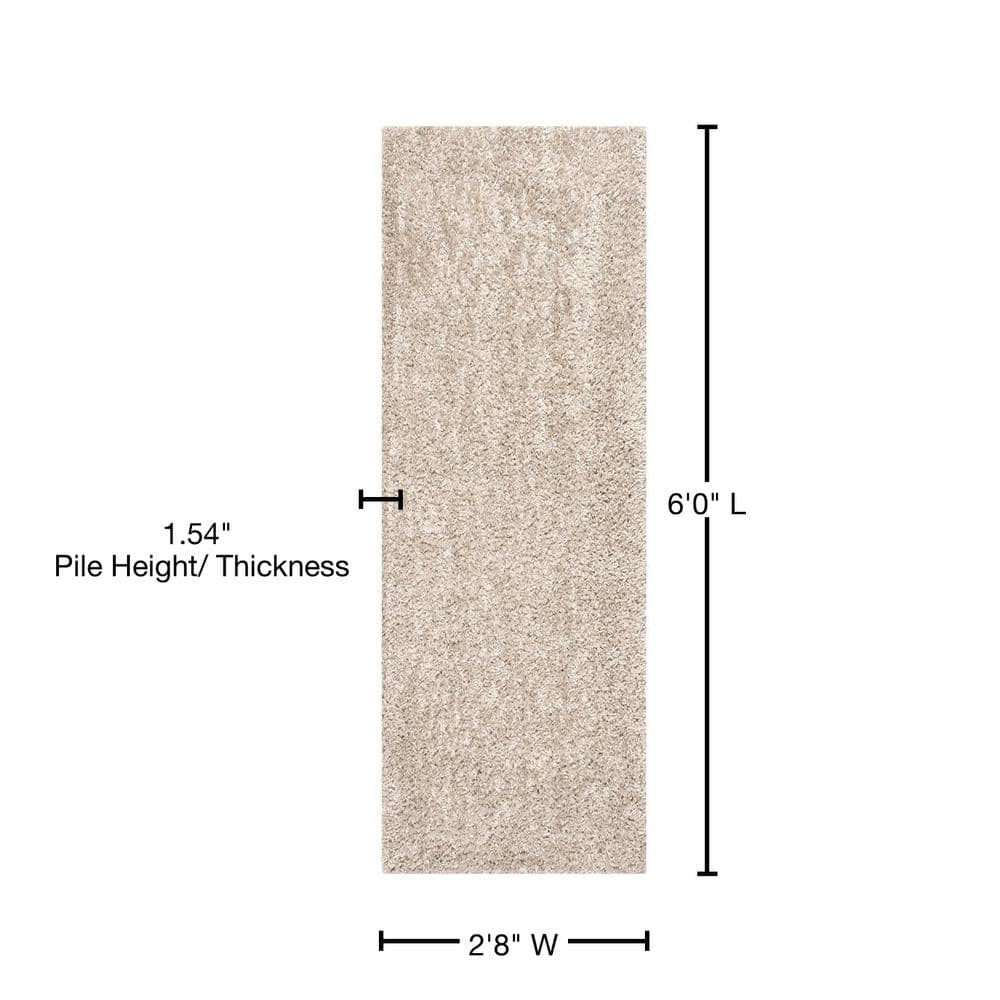 Beige Solid Shag Reversible Synthetic Runner Rug