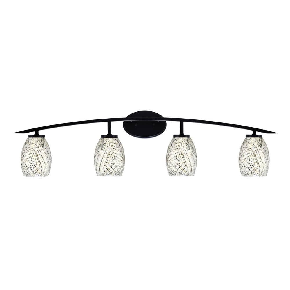 Siena 40 in. 4-Light Matte Black Vanity-Light with 5 in. Natural Fusion Gla