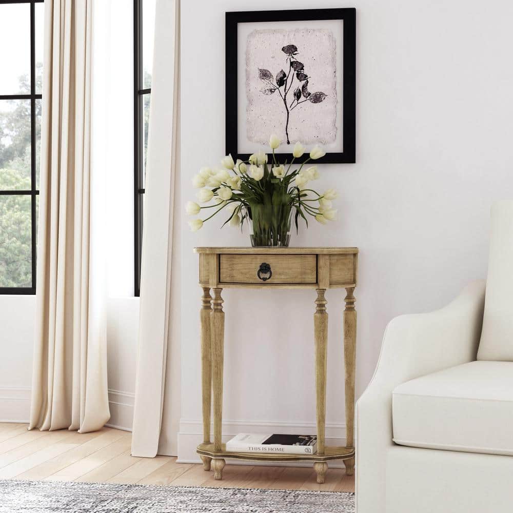 Ashby Antique Beige Demilune Console Table with Storage