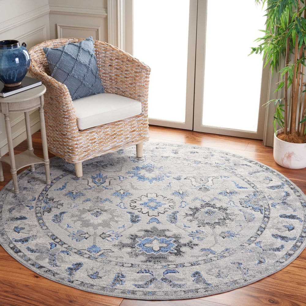 Odyssey 7 ft. x 7 ft. Gray/Blue Floral Border Round Area Rug price history on PriceWatchPro