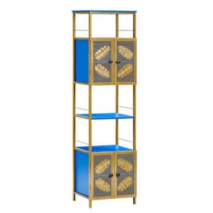 15.75 in.D x 13.78 in.W x 58.86 in.H Floor Storage Cabinet with Open Compartments and 2-Cabinets with Doors, Blue