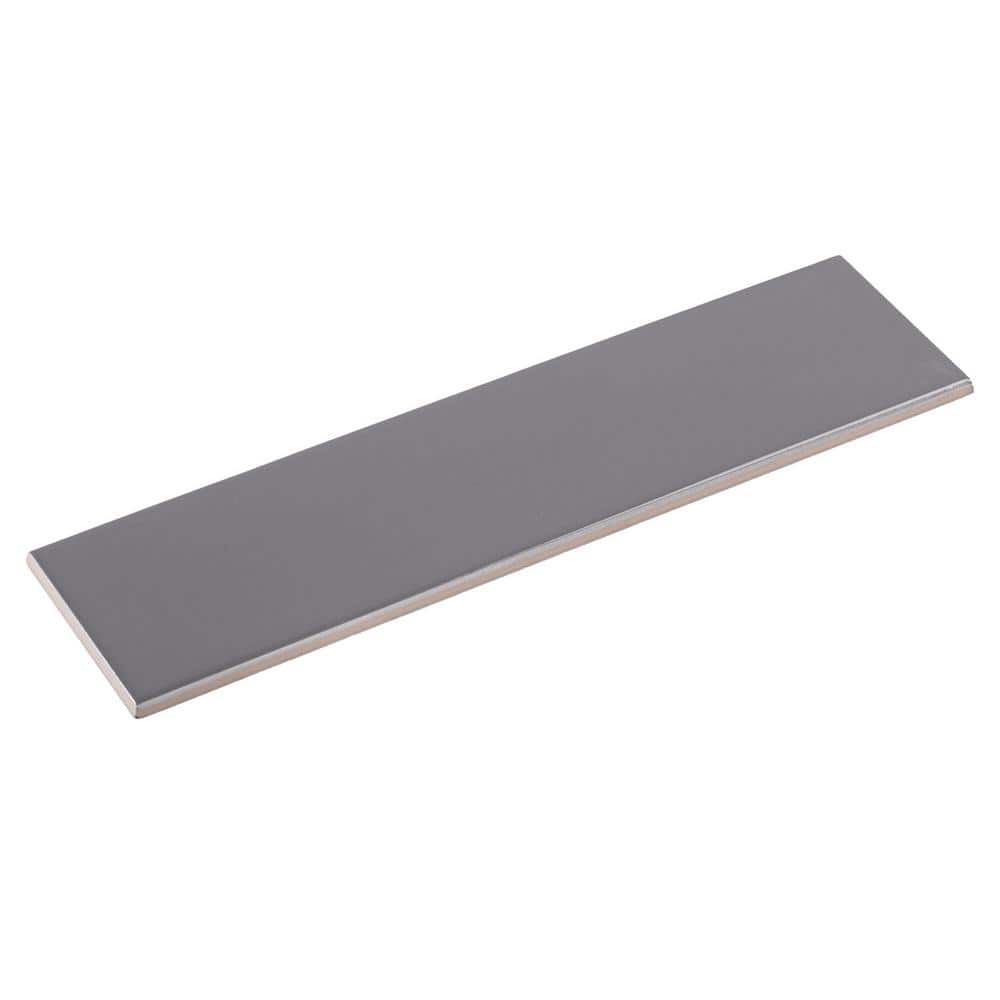 Alva Tatum Grey 3 in. x 12 in. Subway Glossy Ceramic Wall Tile Sample