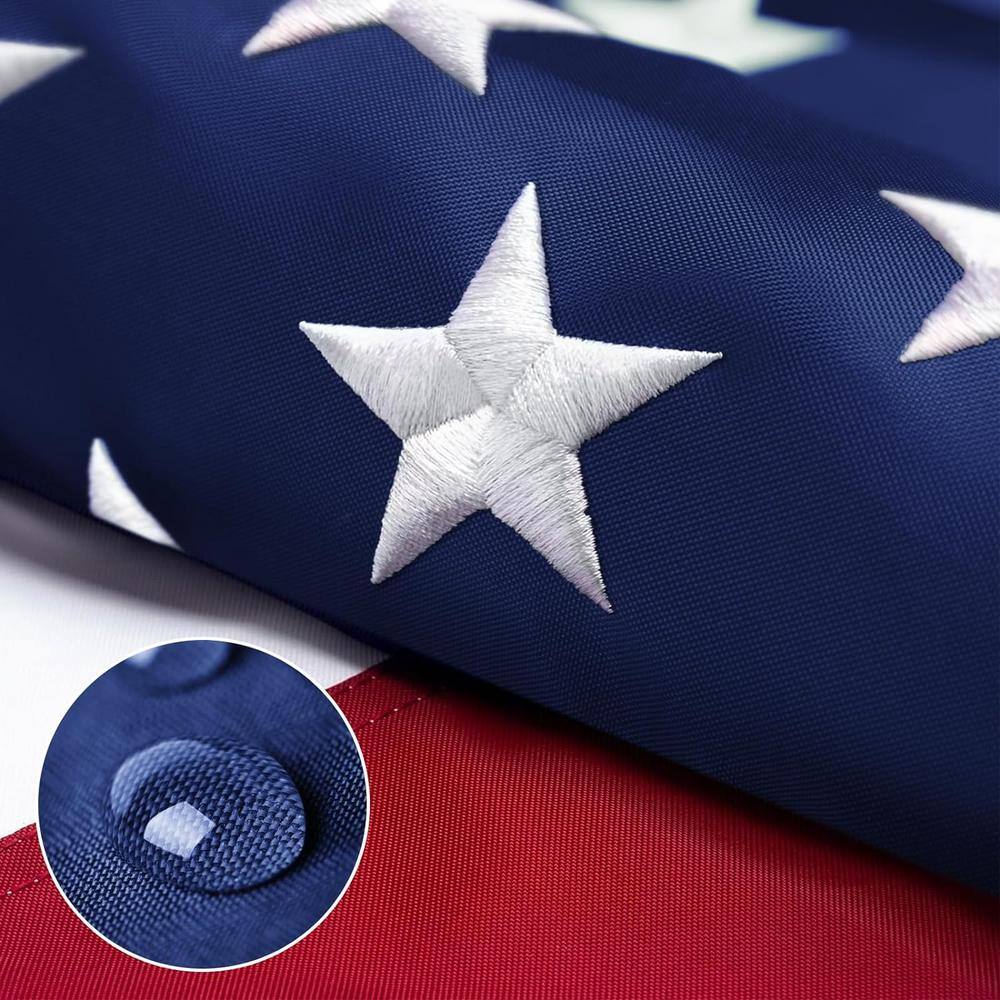 Heavy Duty 5x8 ft American Flag with Embroidered Stars and Brass Grommets